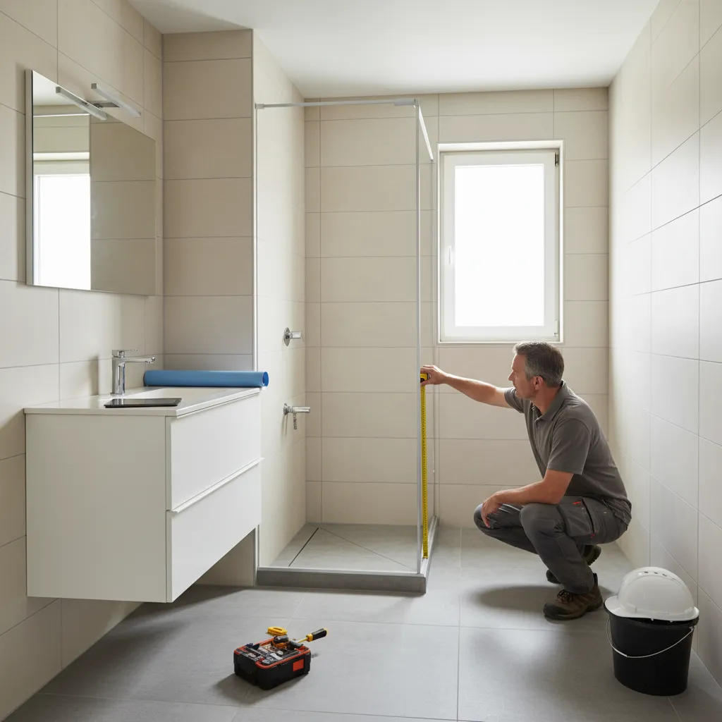 contractor measuring space for accessible bathroom renovation