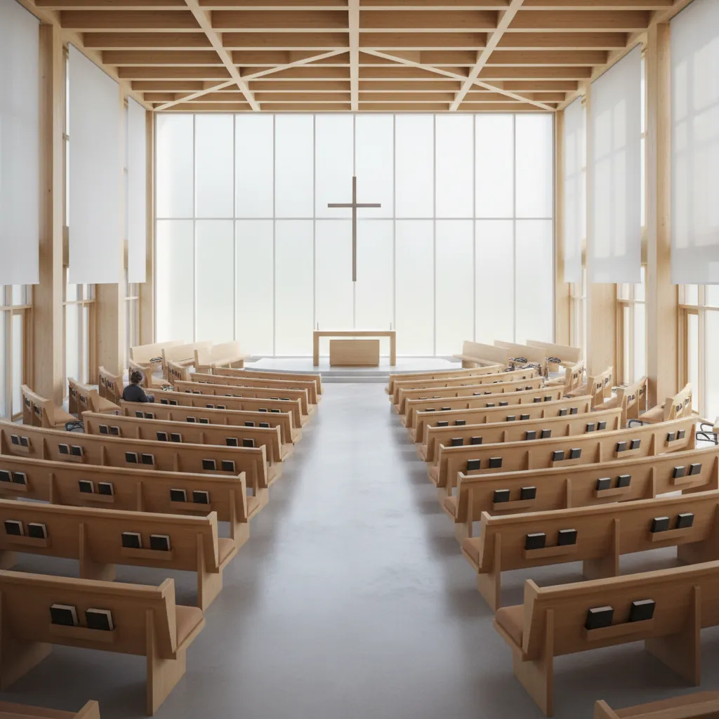 Chapel seating layout including wheelchair accessible seating areas