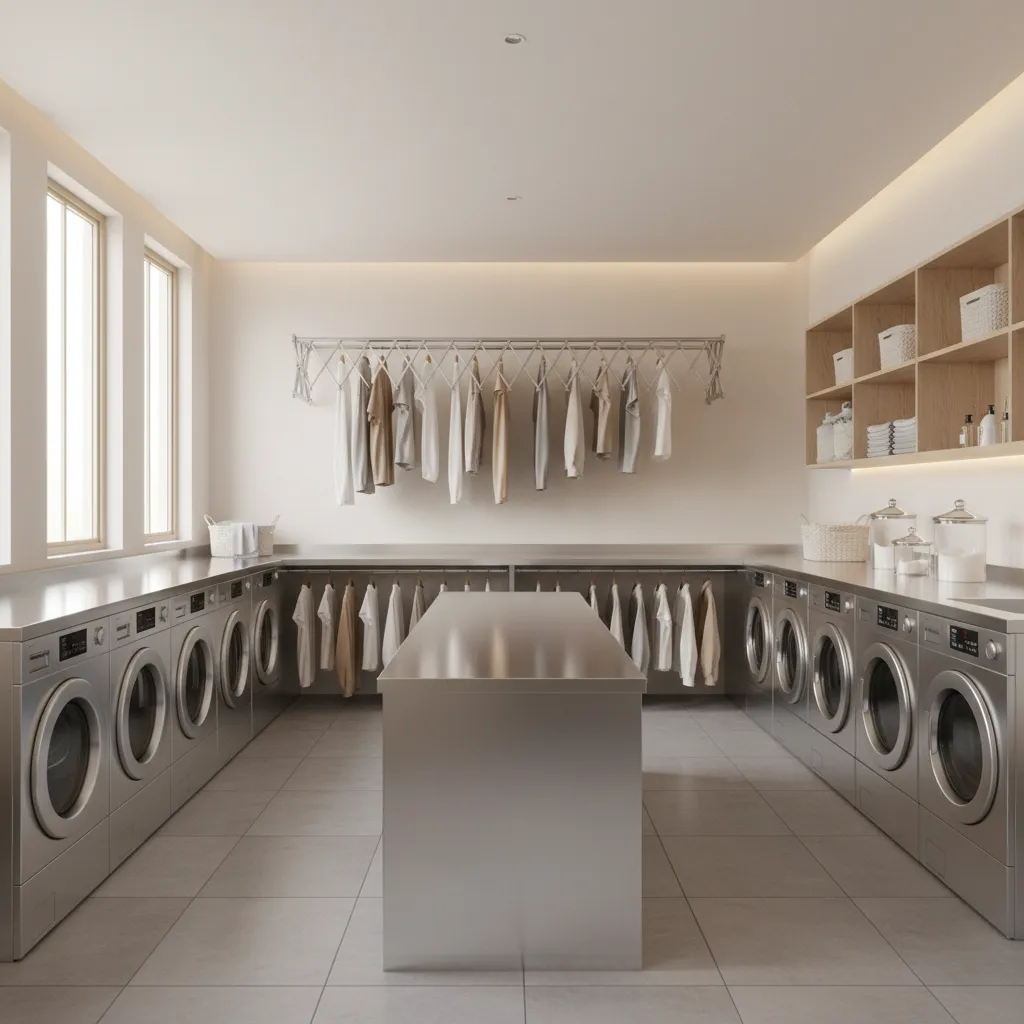 Accordion Drying Shelves in Apartment and Hospitality Laundry Design