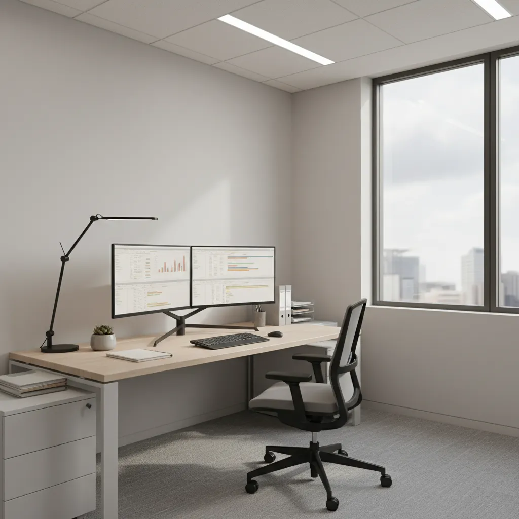 accountant desk with task lighting and balanced office illumination