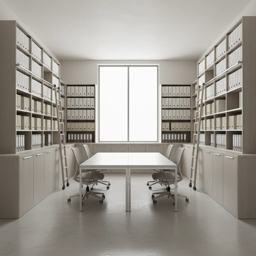 organized accounting office storage cabinets and document management area