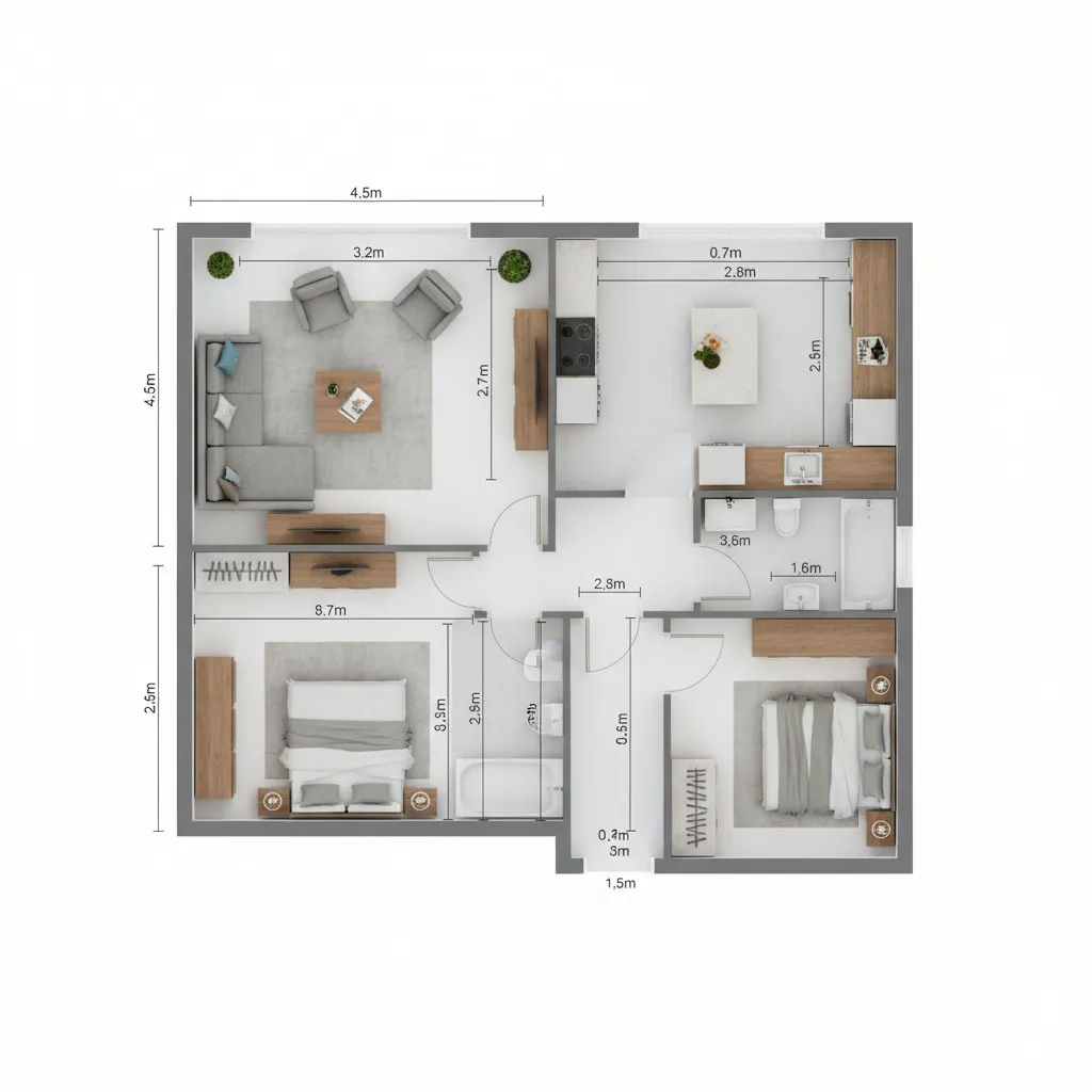 Digital floor plan showing room measurements and furniture spacing