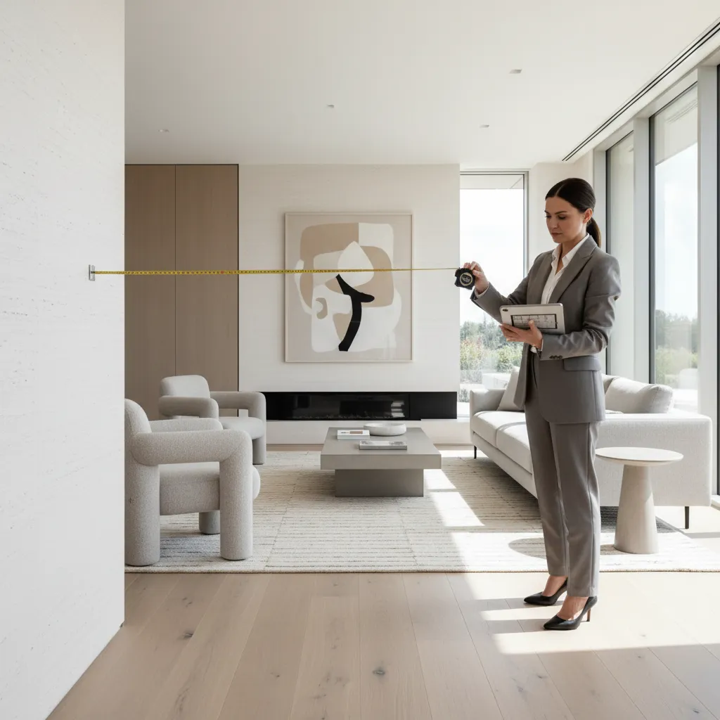 designer measuring living room dimensions before creating a digital layout plan