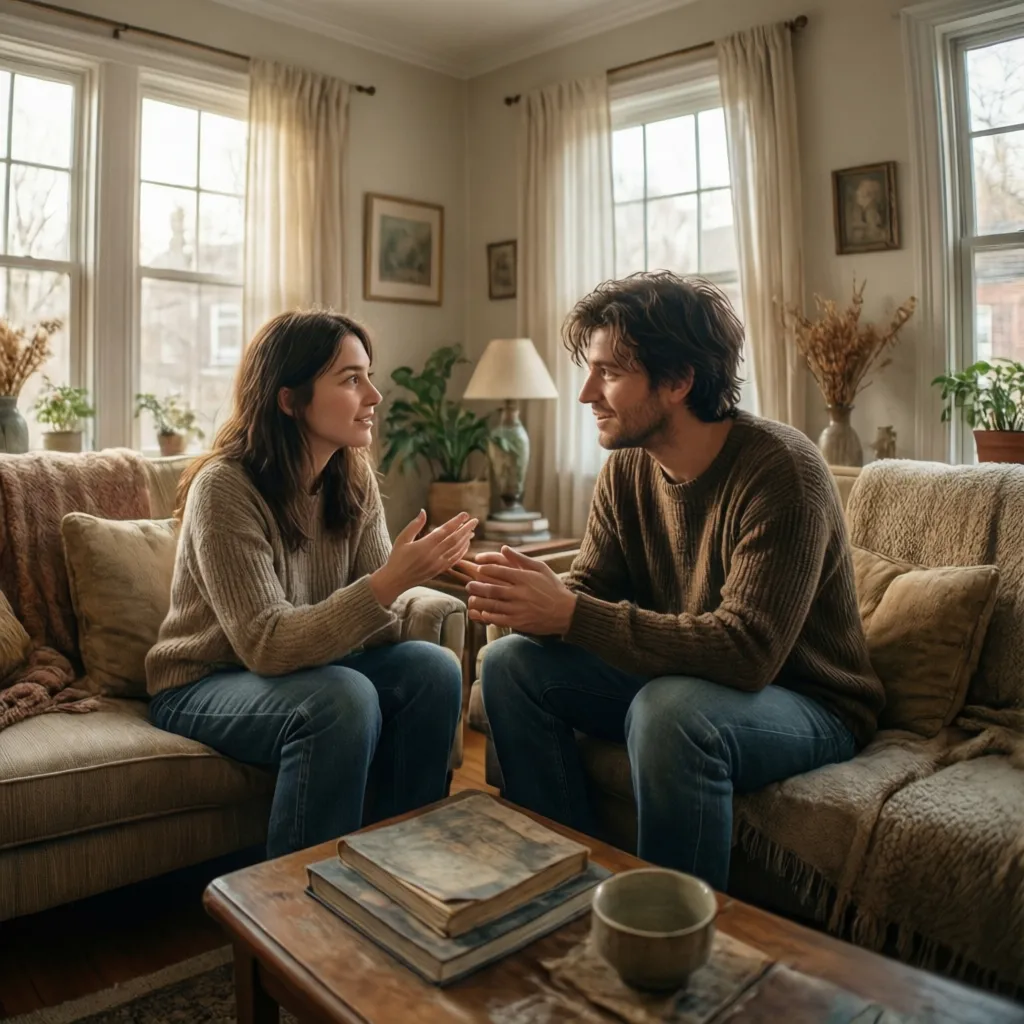 Dos personas conversando en un ambiente tranquilo durante un acompañamiento espiritual