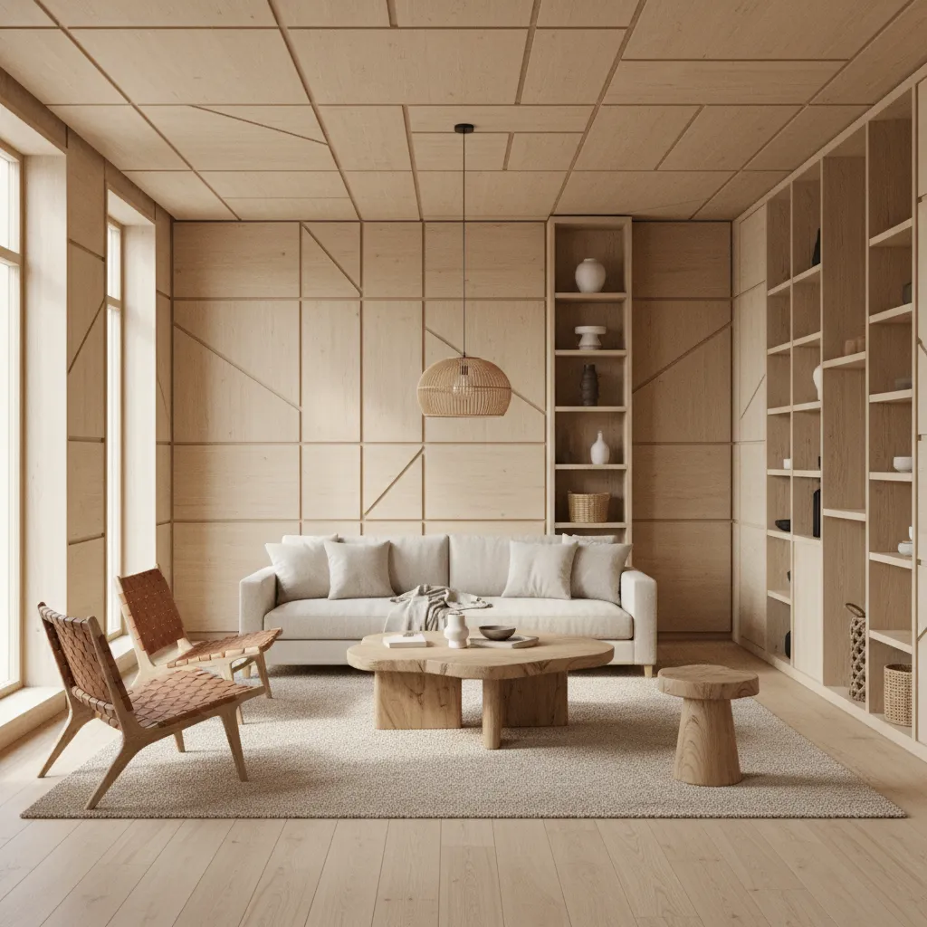 Paneles acústicos decorativos en pared de salón contemporáneo