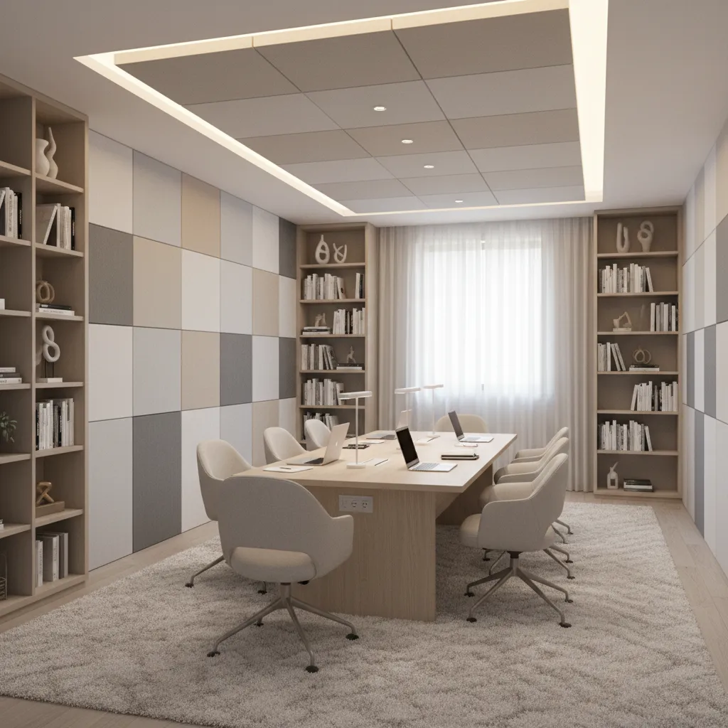 Group study room with acoustic panels and soft lighting