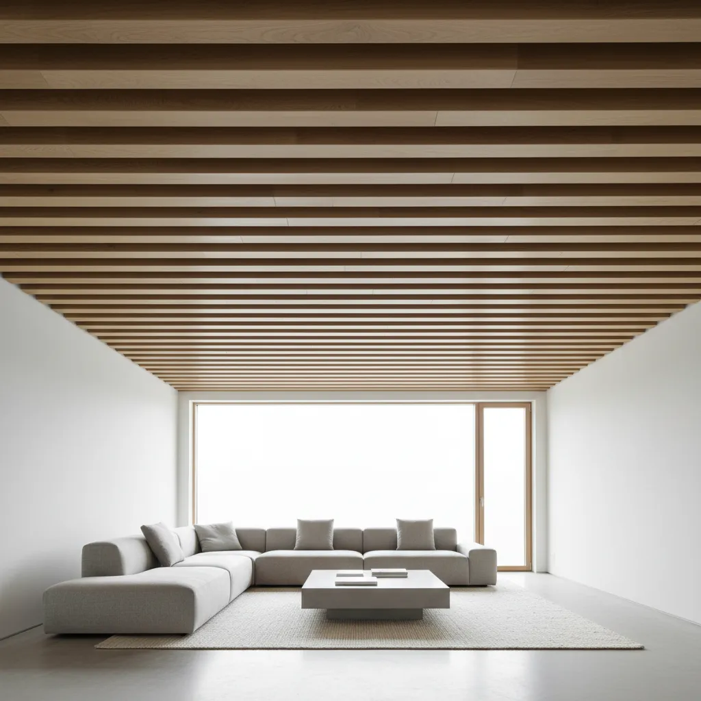 Paneles acústicos decorativos instalados en un techo de madera