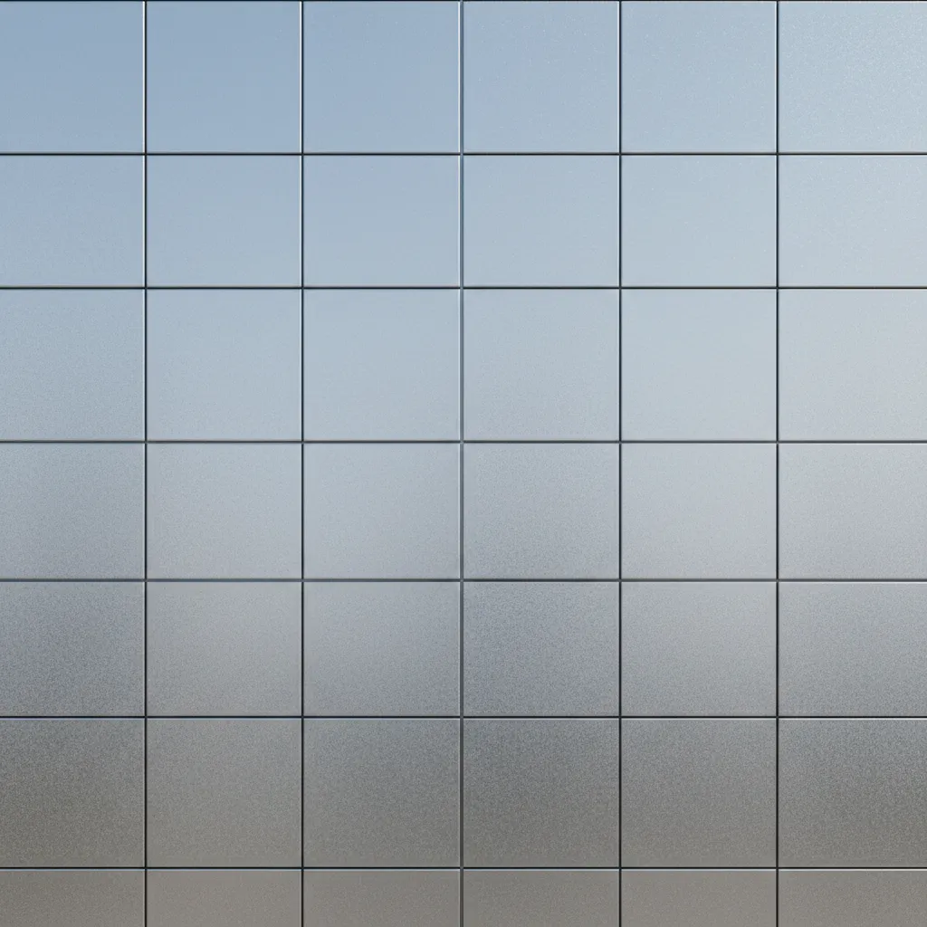 architectural render showing aluminum composite panel facade with realistic reflections