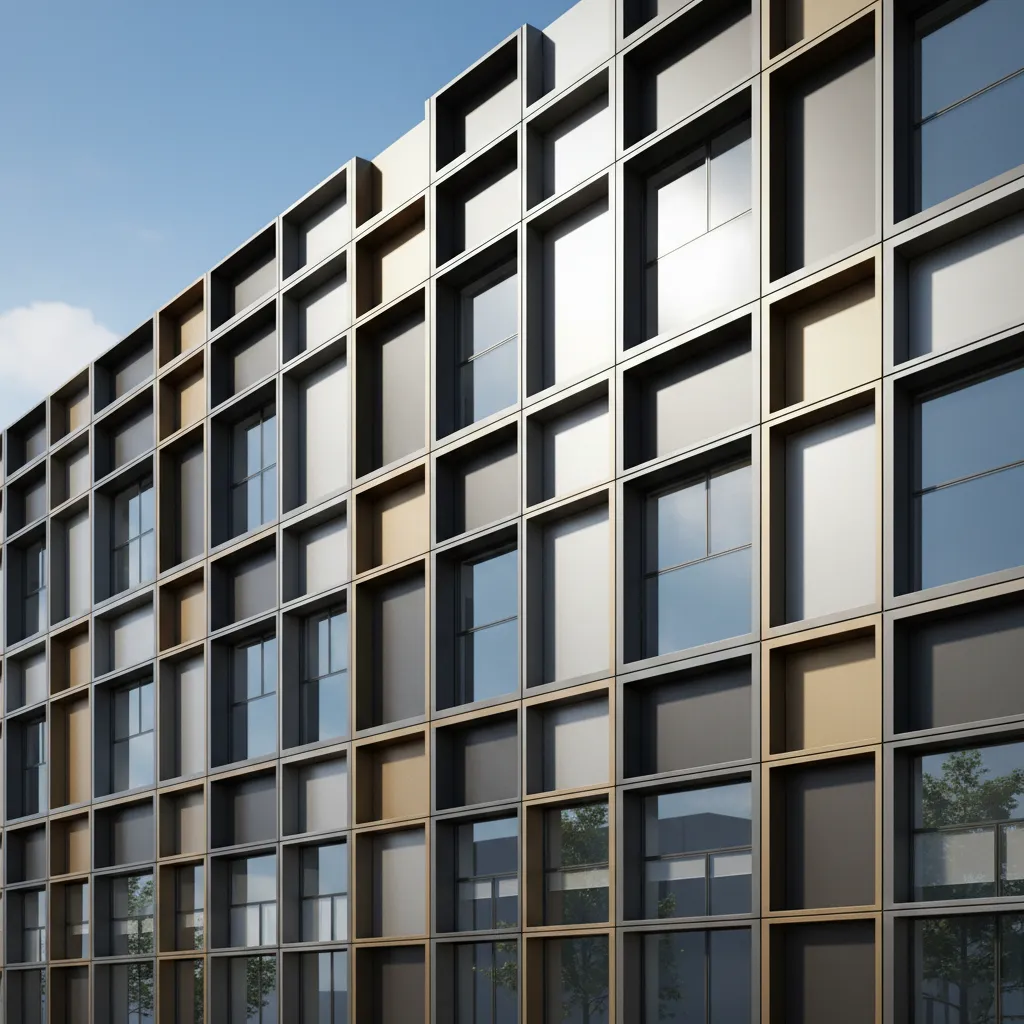 Close view of ACP panel grid layout on a modern building facade 3D model