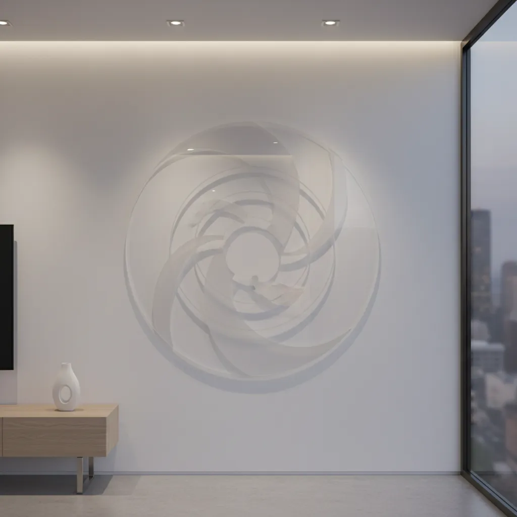 modern acrylic circle wall art in minimalist interior