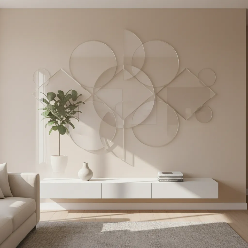 lightweight acrylic geometric cutout wall decor installed with adhesive