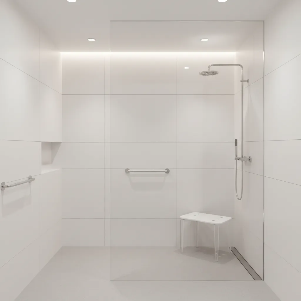 Compact acrylic shower seat installed in modern shower