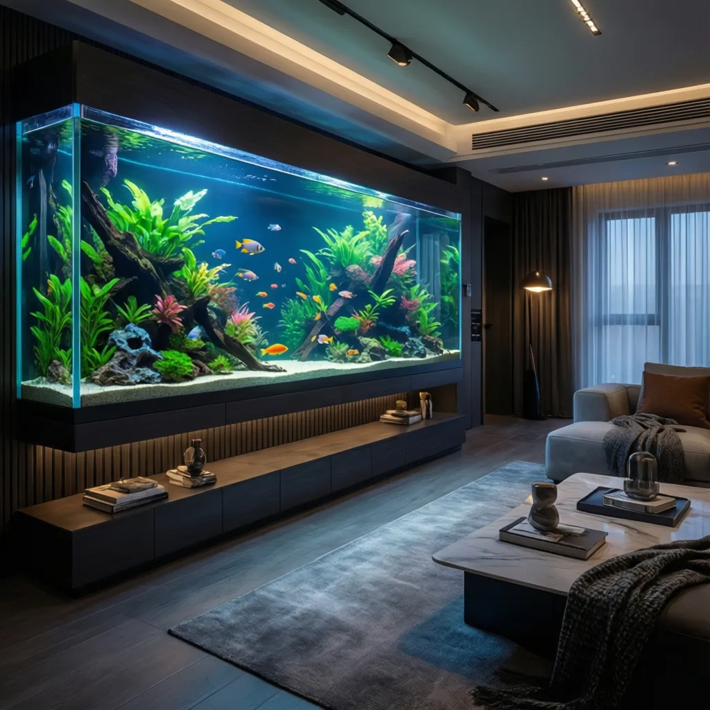 Acuario moderno con iluminación LED ambiental