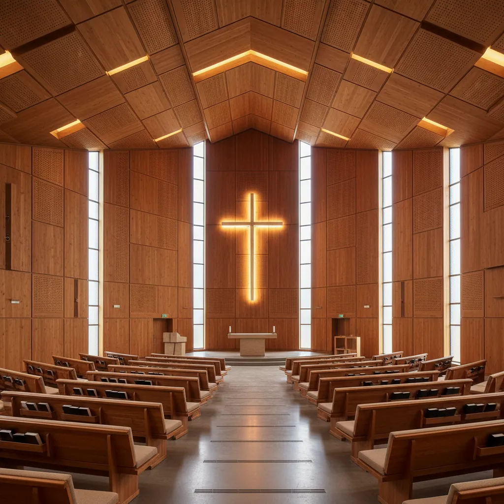 Paneles acústicos instalados en el interior de una iglesia
