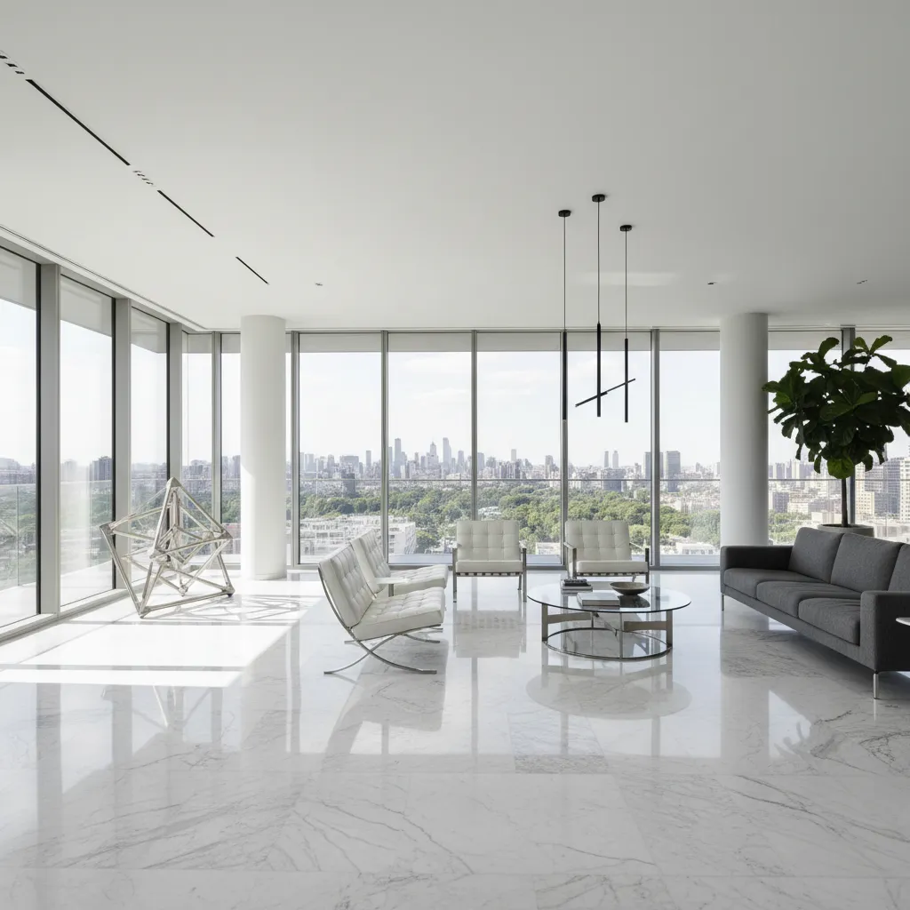 Salón moderno con muchas superficies duras que generan eco