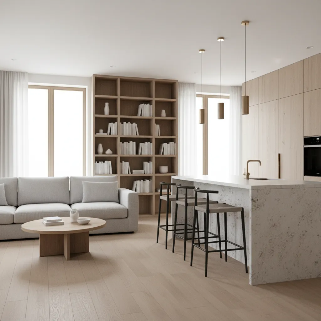 3D interior design scene with furniture placed inside a modeled apartment