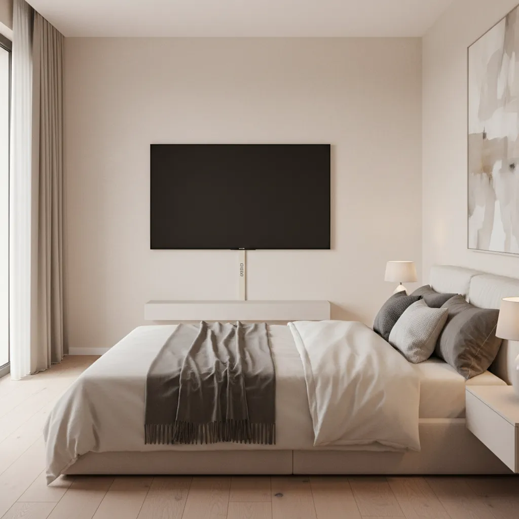 wall mounted TV with adhesive cable channel hiding wires vertically