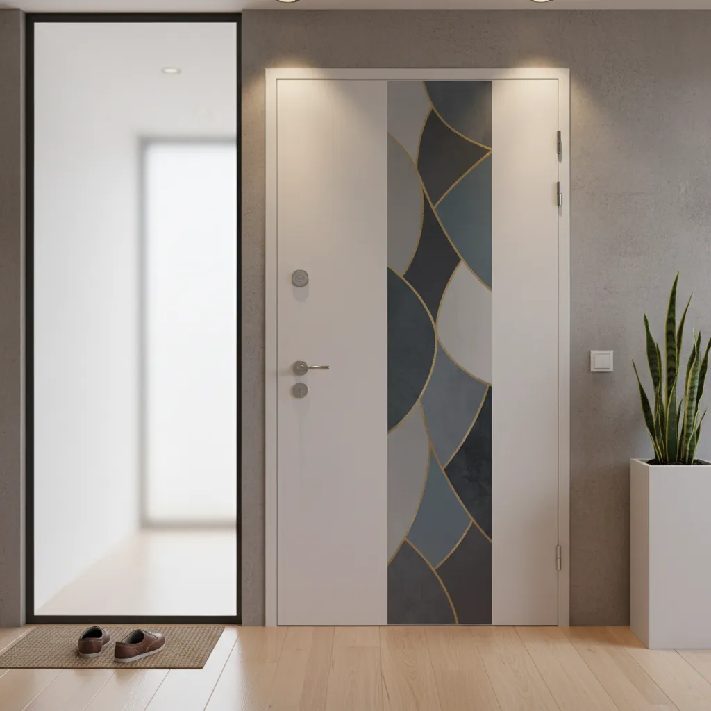 flat adhesive door decoration mounted on smooth apartment door surface