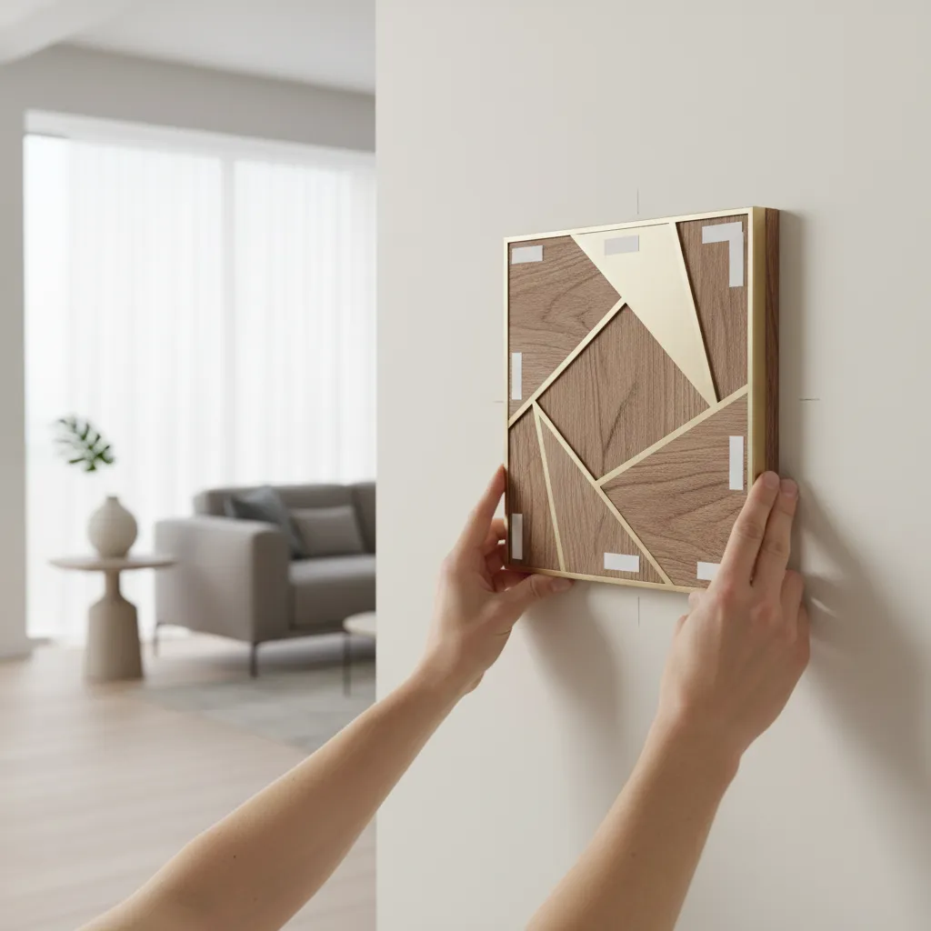 Applying adhesive strips to lightweight cutout wall decor panel