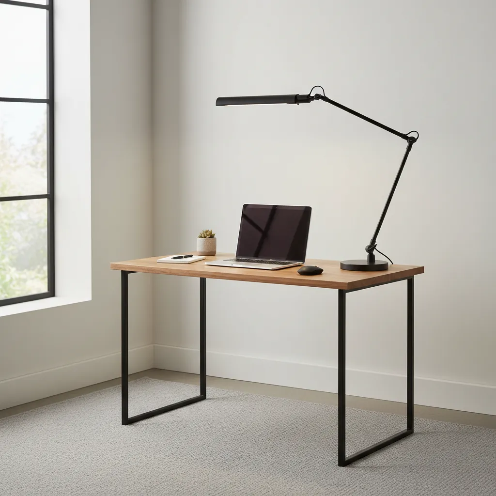 Adjustable arm desk lamp demonstrating flexible lighting angles