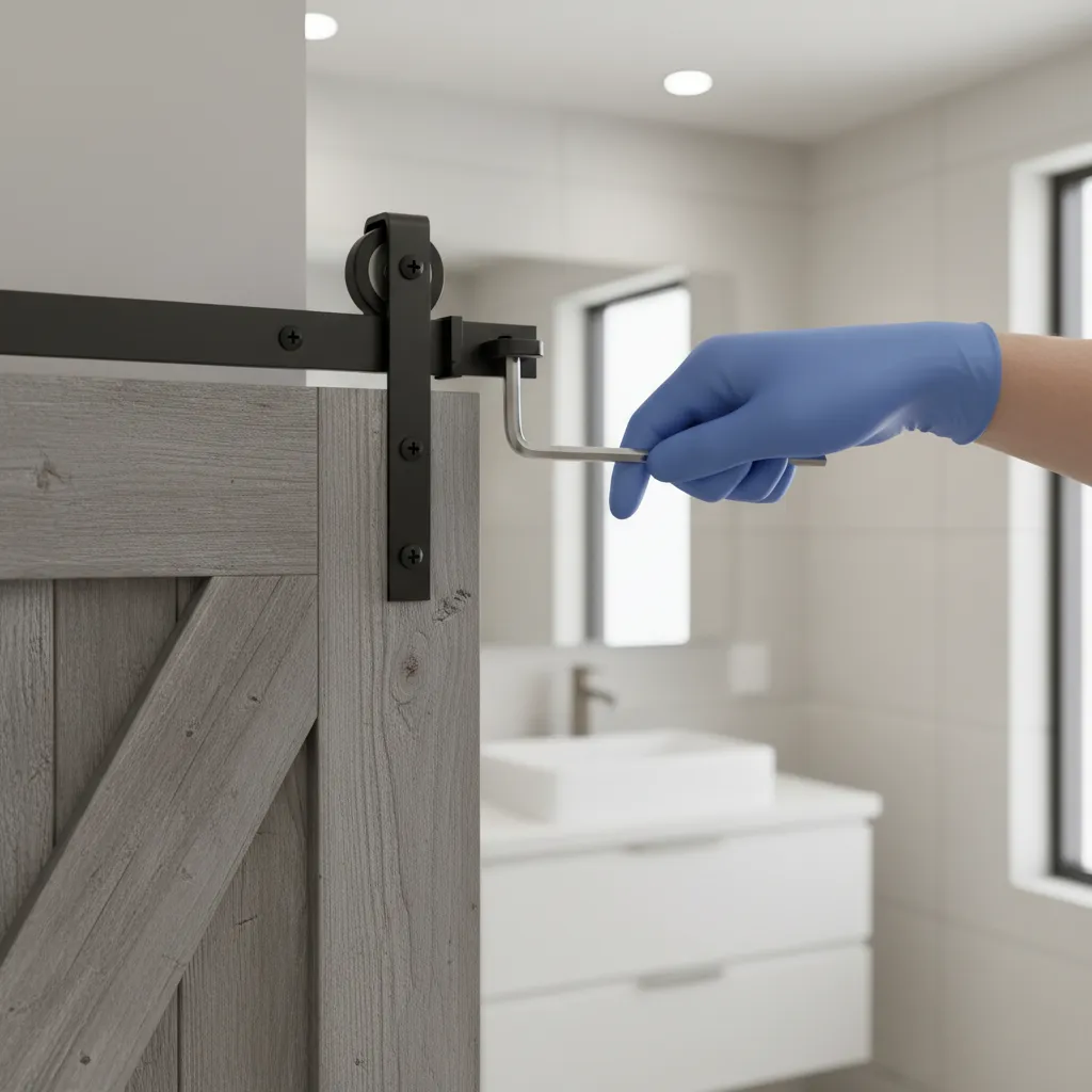 Adjusting roller height on bifold barn door hardware