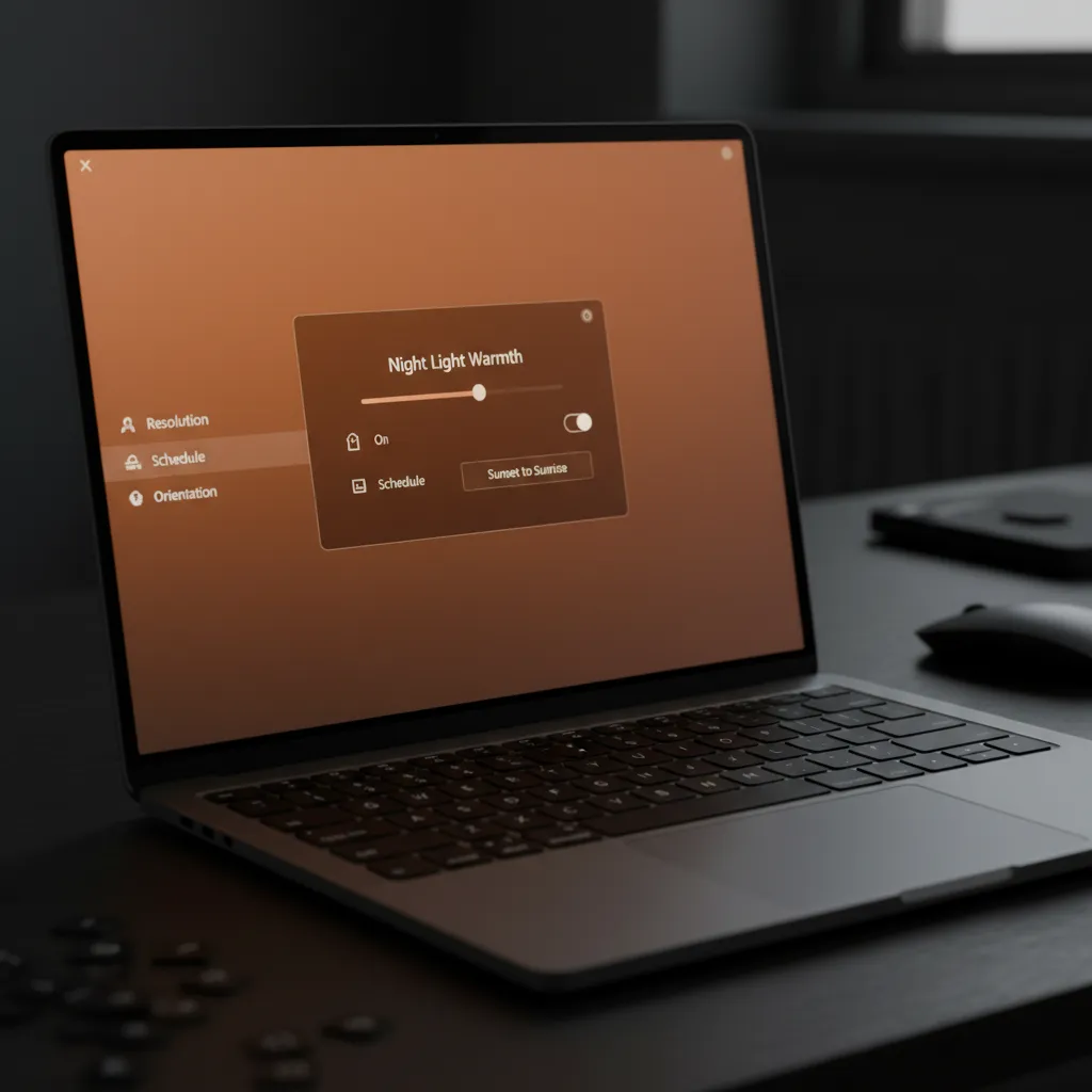 Adjusting night light warmth level in operating system display settings
