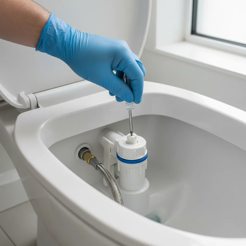 Hand adjusting toilet tank fill valve to increase water level