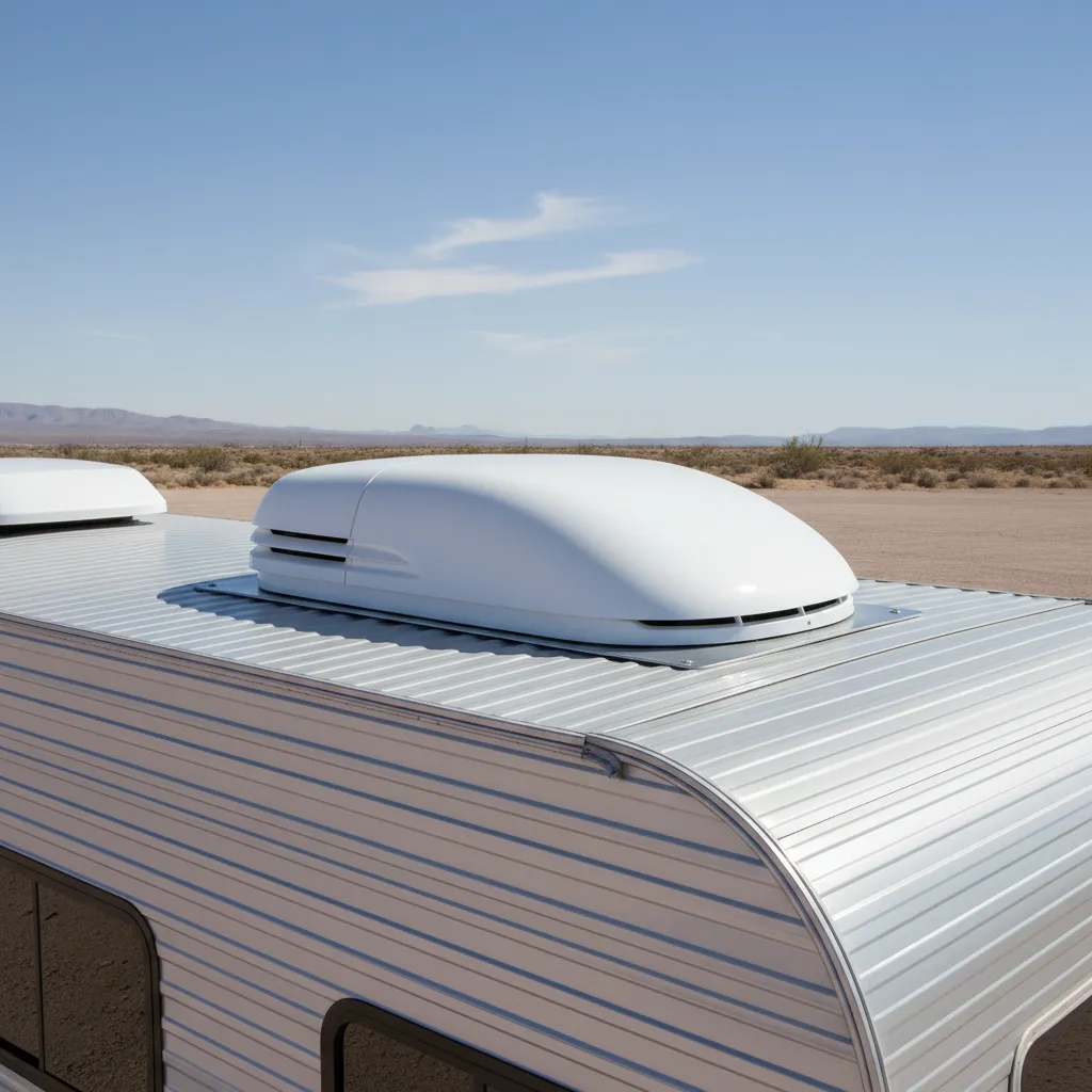 Aerodynamic RV vent cover designed for airflow during travel