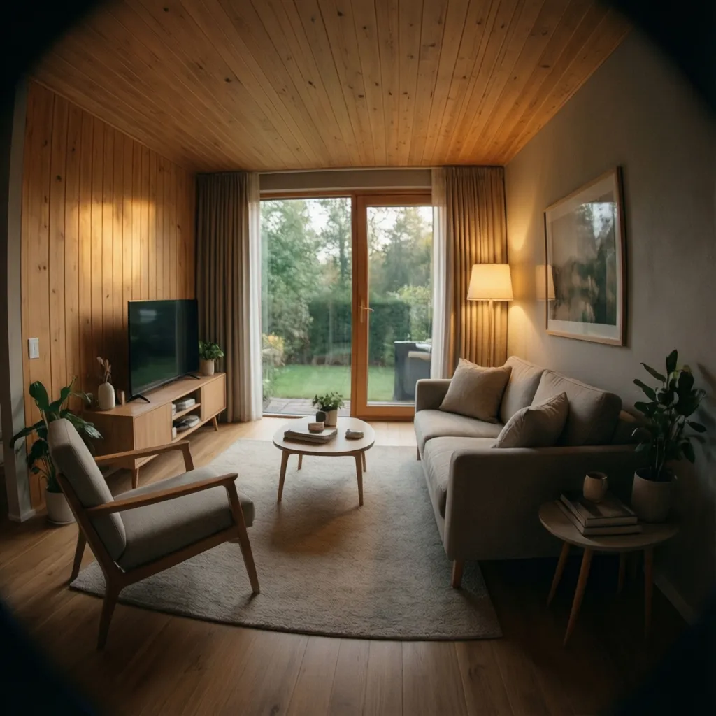 Interior elegante de casa económica con buena iluminación