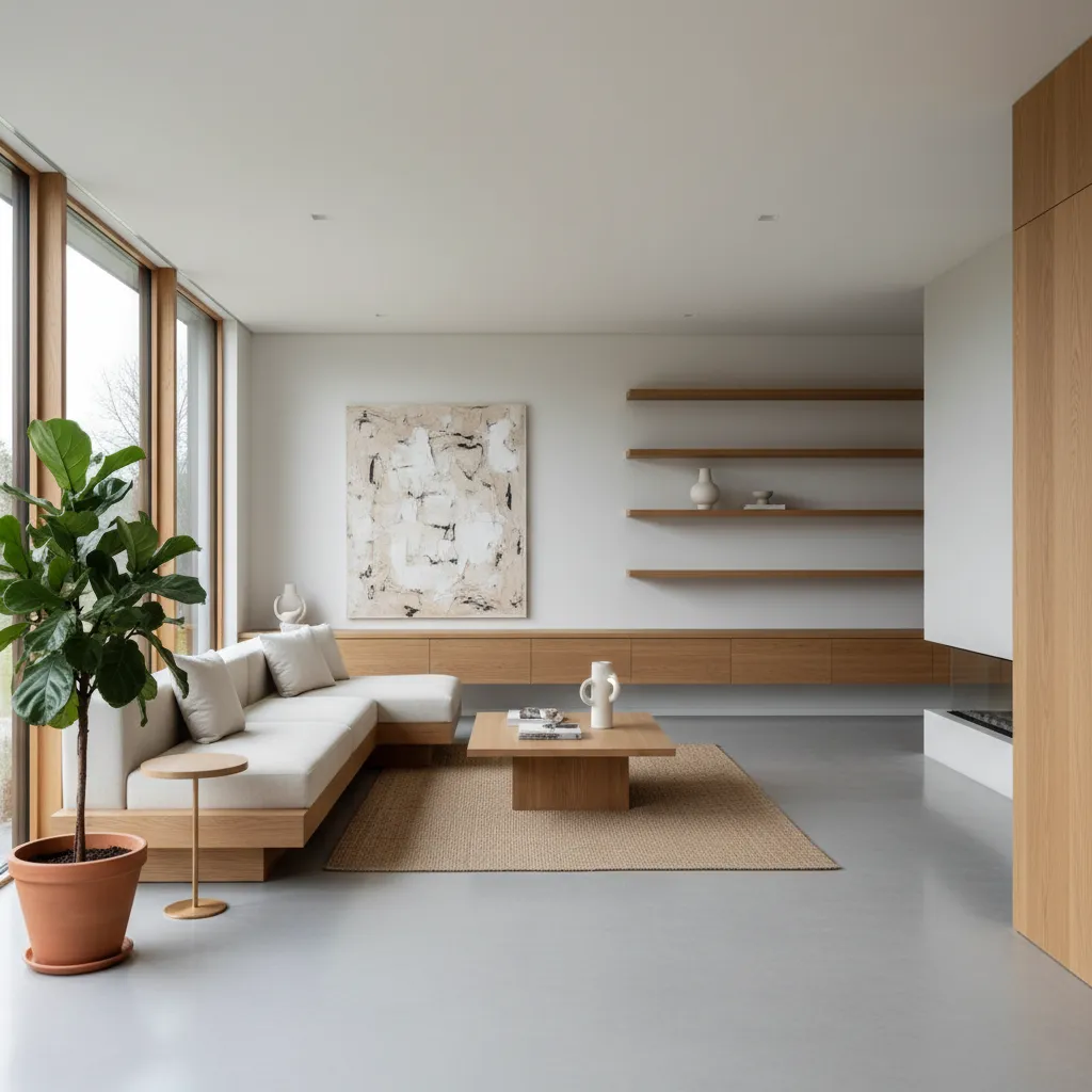 Interior moderno con microcemento y madera económica