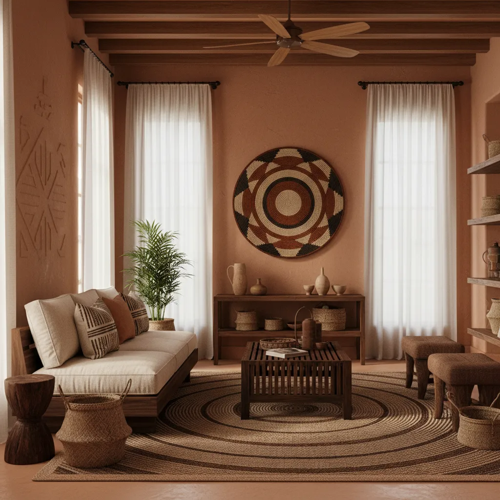 African inspired wall painting design in living room