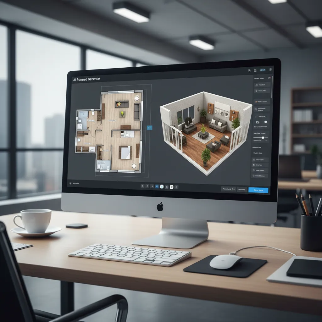 AI software interface generating a 3D house floor plan layout