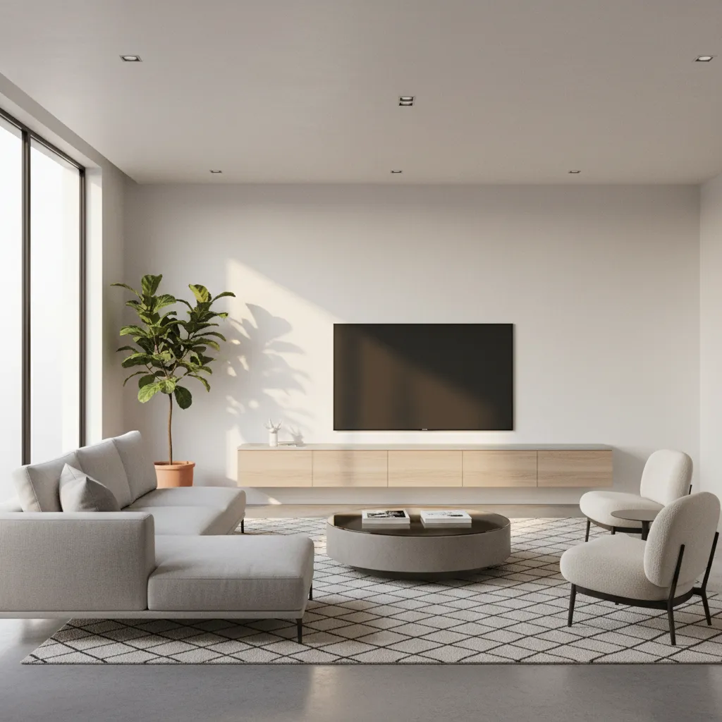 AI generated 3D furniture model placed inside interior design visualization