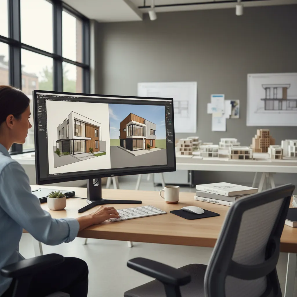 AI architectural design tool workflow showing house elevation generation process