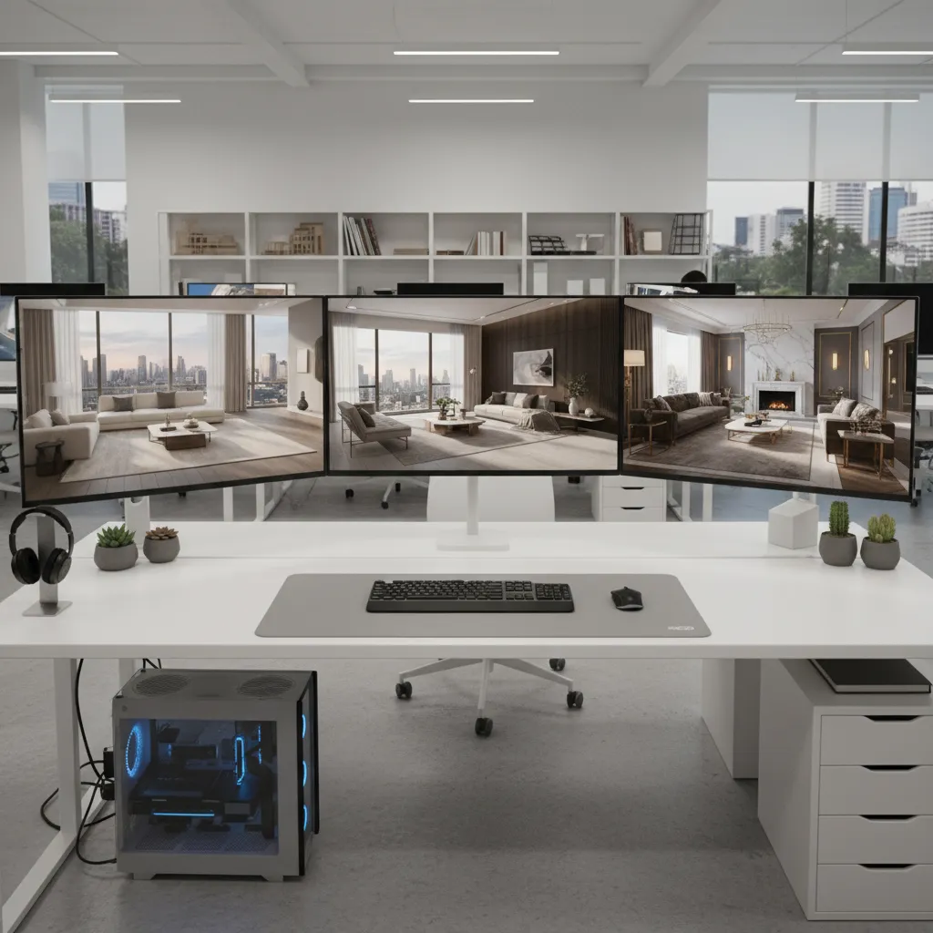 AI assisted architectural rendering workflow with multiple interior design variations