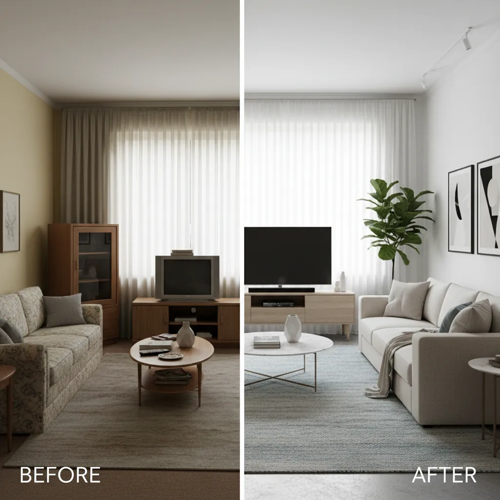 Comparación de una habitación real y una propuesta de diseño generada con inteligencia artificial