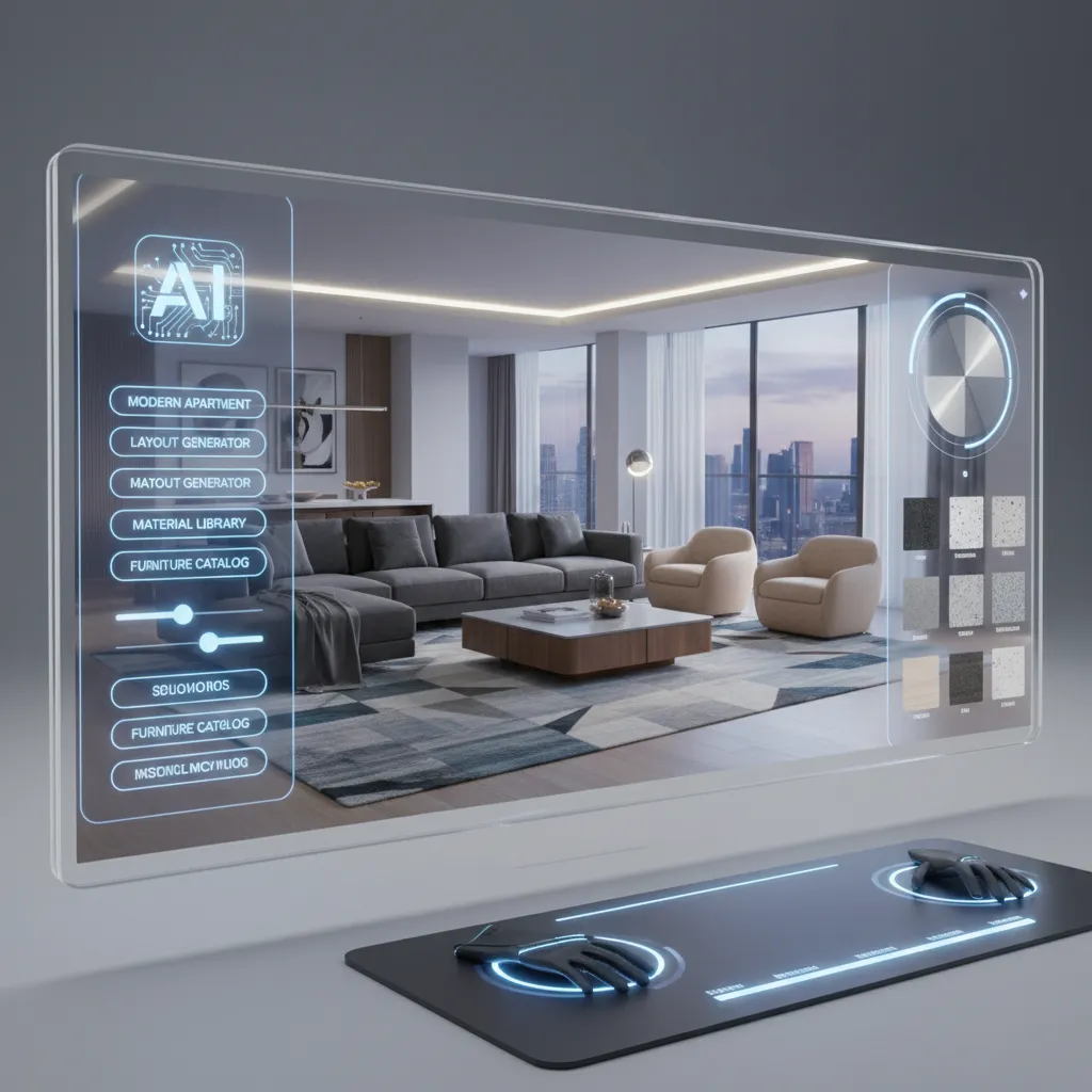 Interfaz de aplicación mostrando diseño de interiores generado con inteligencia artificial