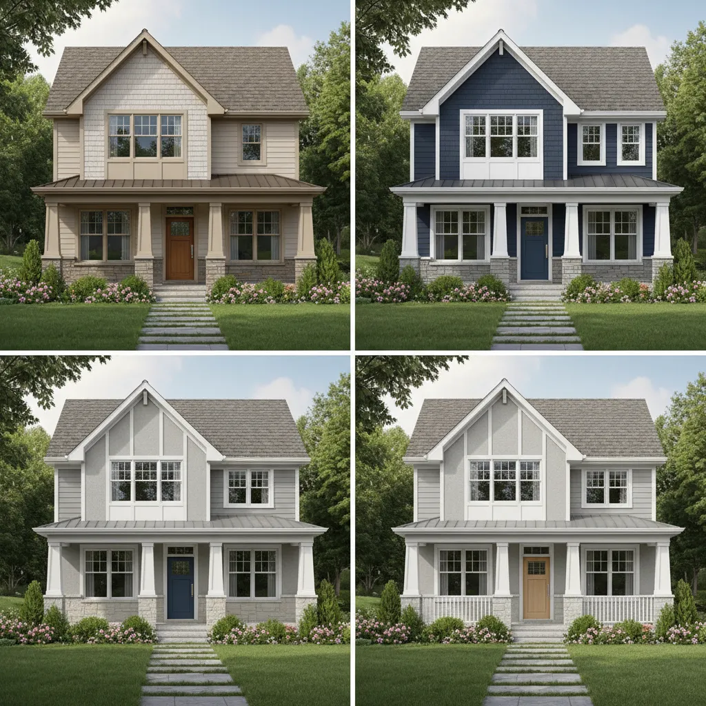 AI visualization showing different exterior paint color palettes on a house