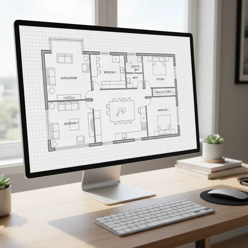 Plano de casa generado automáticamente por inteligencia artificial en pantalla