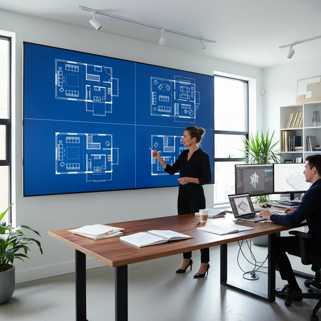 Plano arquitectónico digital con diferentes opciones de distribución generadas automáticamente