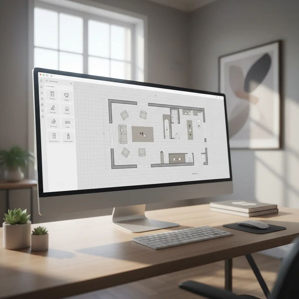 AI floor plan generator software creating a room layout on computer screen