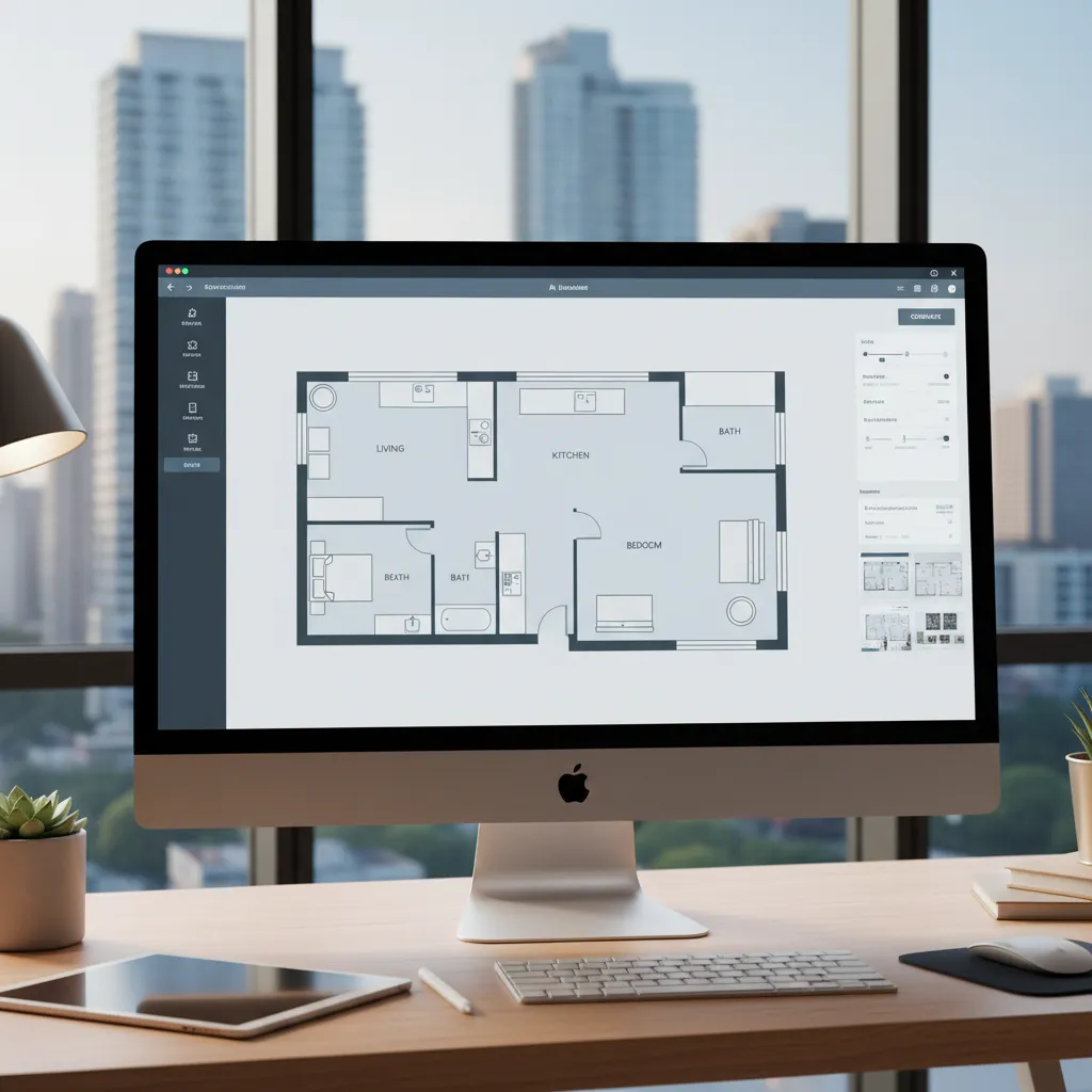 Interfaz de software mostrando generación automática de plano de vivienda