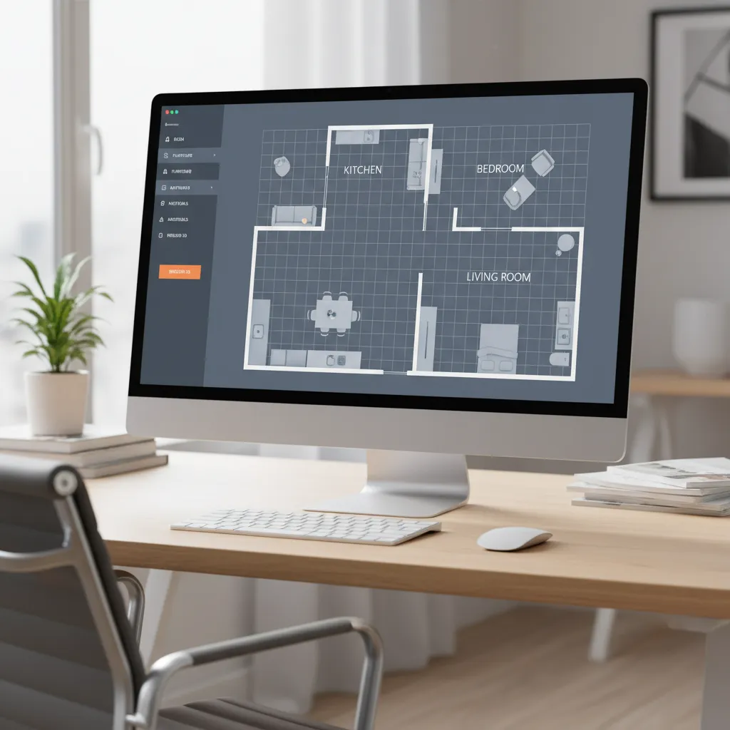 AI floor plan generator interface showing a small apartment layout with furniture placement