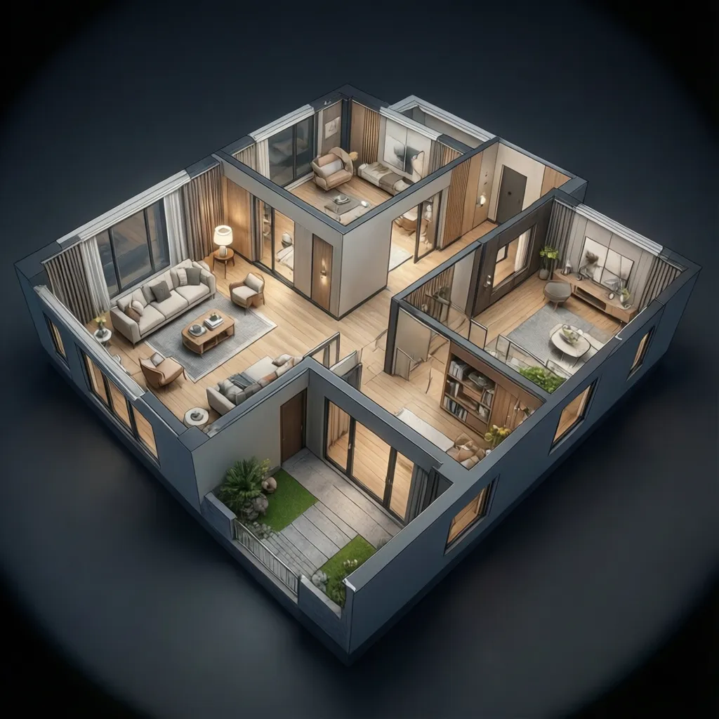 AI generated 3D house model derived from simple floor plan layout