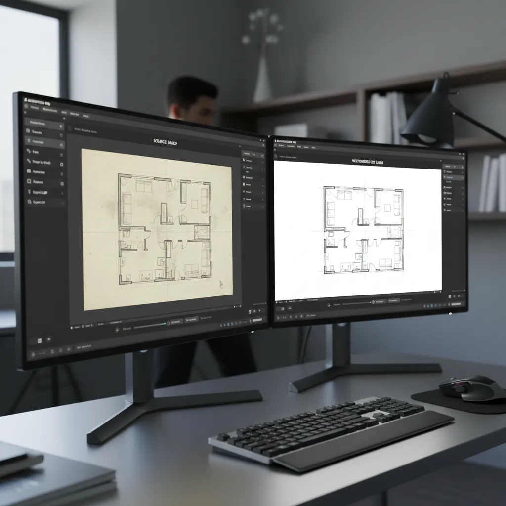software interface converting scanned floor plan image into vector 2D lines