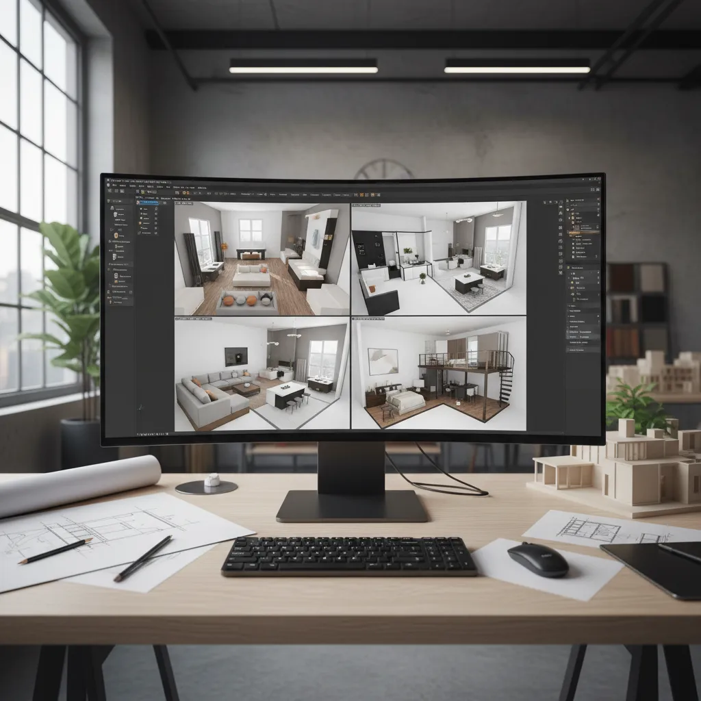 Diseño digital de un apartamento con varias opciones de distribución