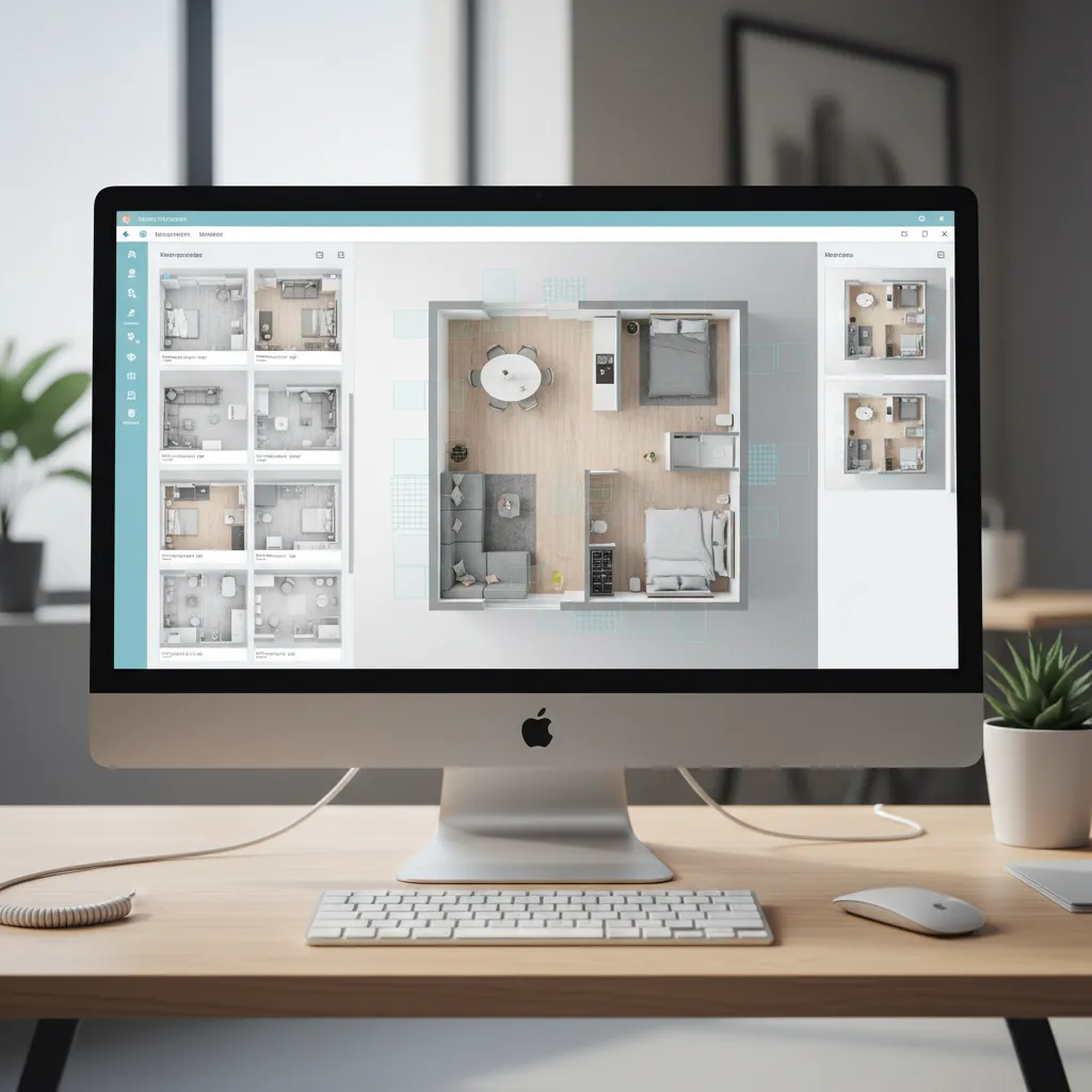 AI assisted floor plan generator suggesting furniture arrangement in a modern apartment