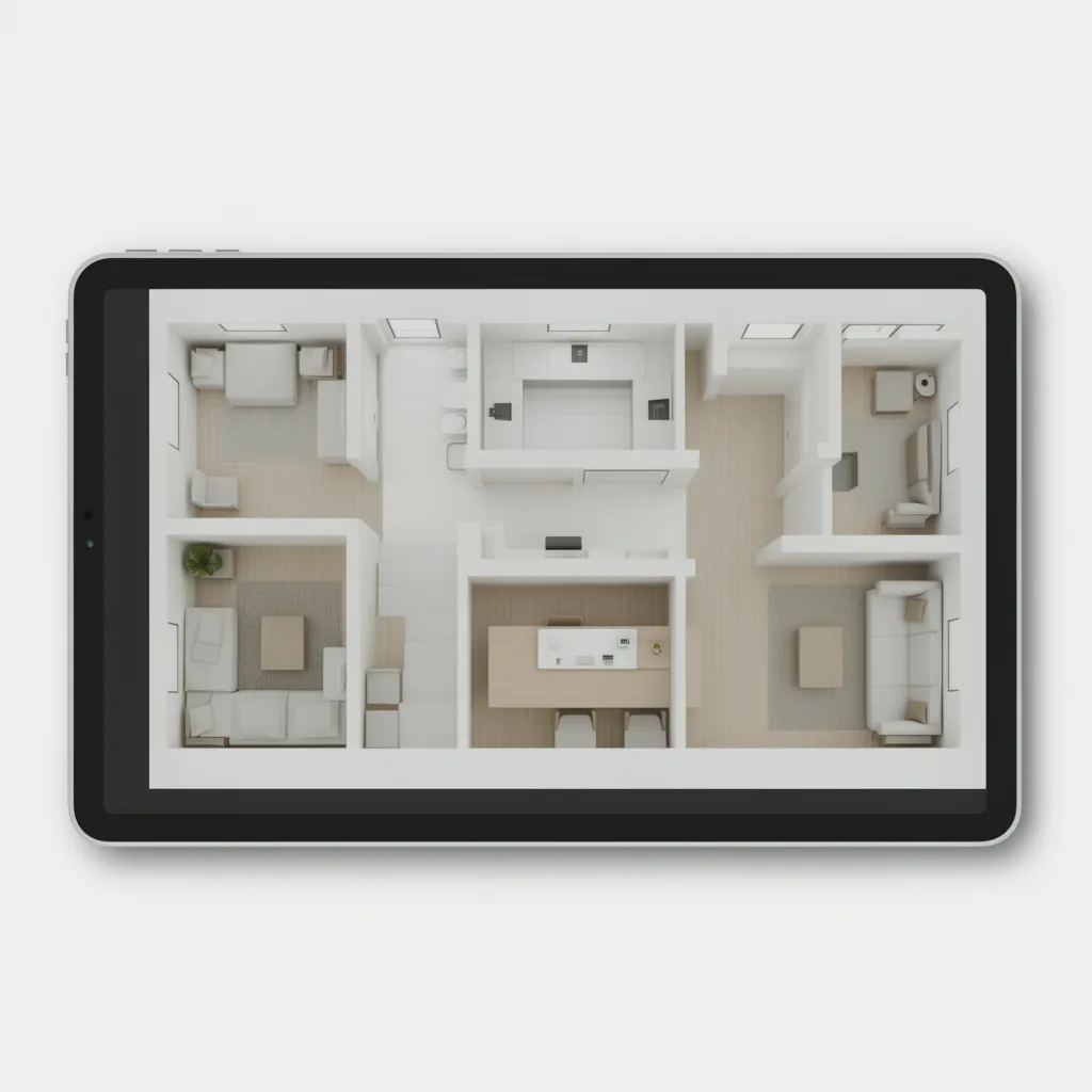 AI generated residential floor plan layout displayed on digital tablet