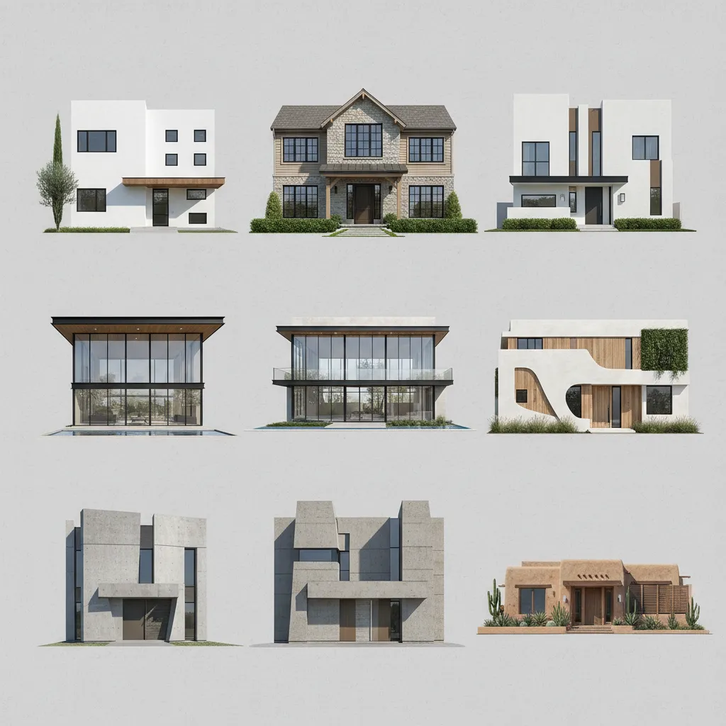 multiple AI generated house elevation design styles comparison