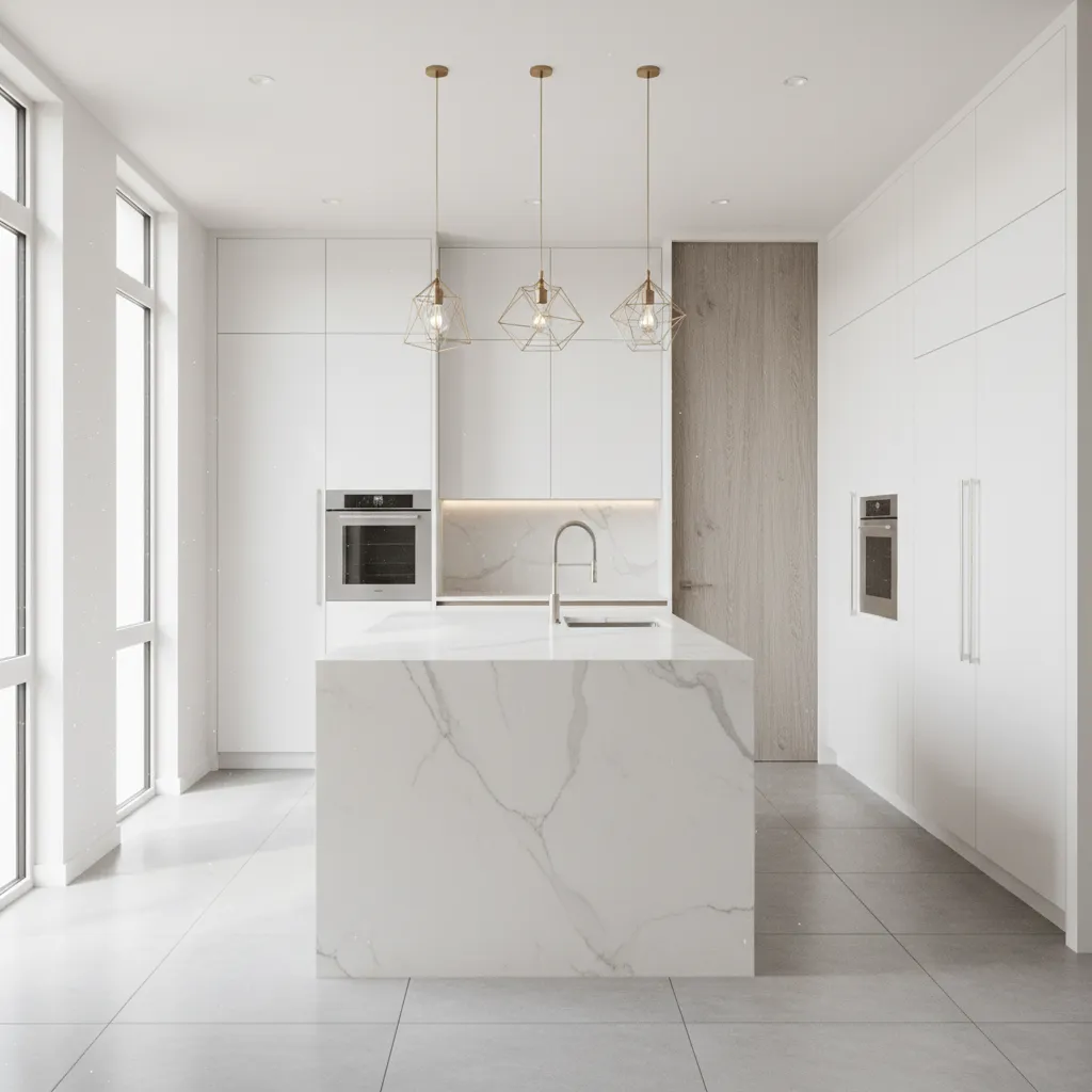 AI generated modern kitchen remodeling concept with new cabinets and lighting